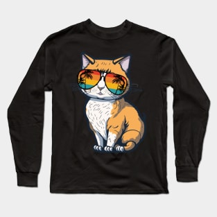 Cool Feline in Shades: Whiskered Purrfection for Cat Miaw Lovers Long Sleeve T-Shirt